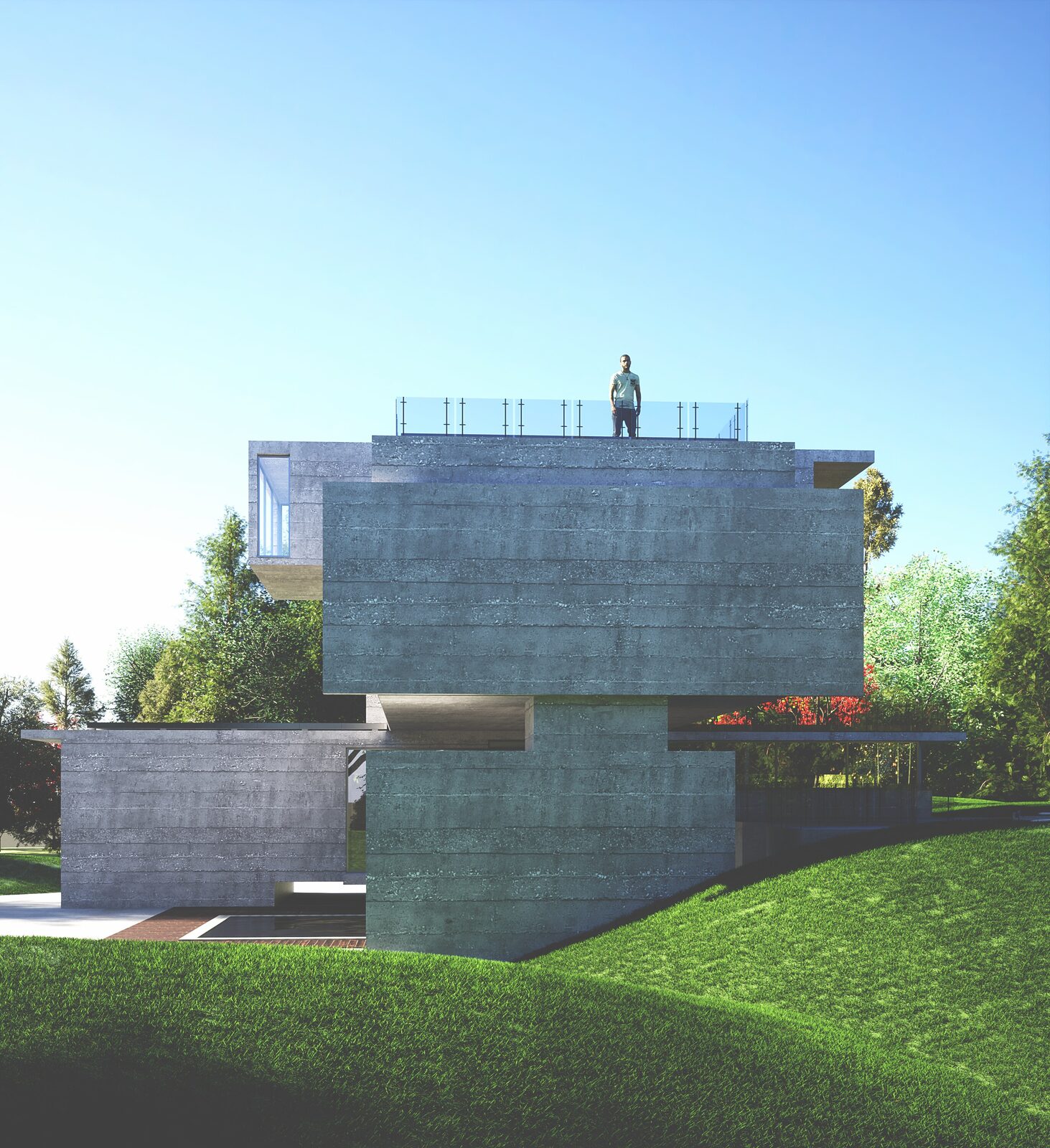 The House of Lies, a concrete residence set among dense greenery