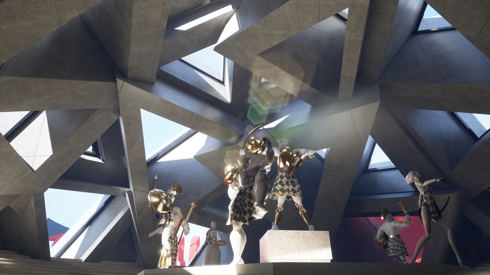 Interior render of The Calabash museum, gallery figures beneath the dome