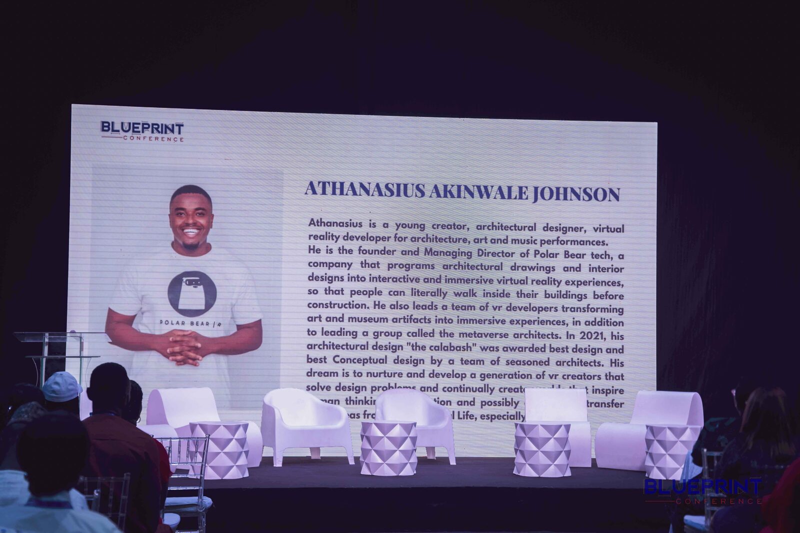 Speaker bio slide at the Blueprint Conference