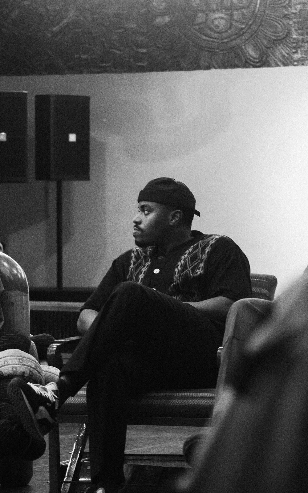 Seated in conversation at an event