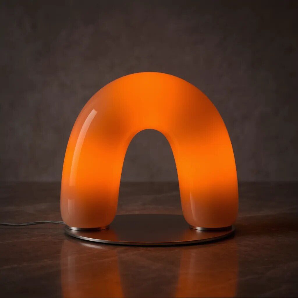 The Apo Lamp lit in warm orange